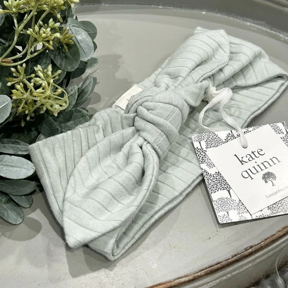 Kate Quinn‎ Top Knot Headband Woven Organic Cotton Wide Rib In Mint